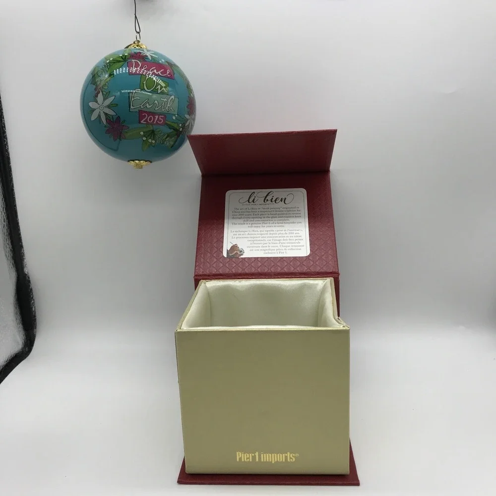 Pier 1 Lil Bien Christmas‎ Ornament Hand Painted Peace On Earth Dove 2015 Teal